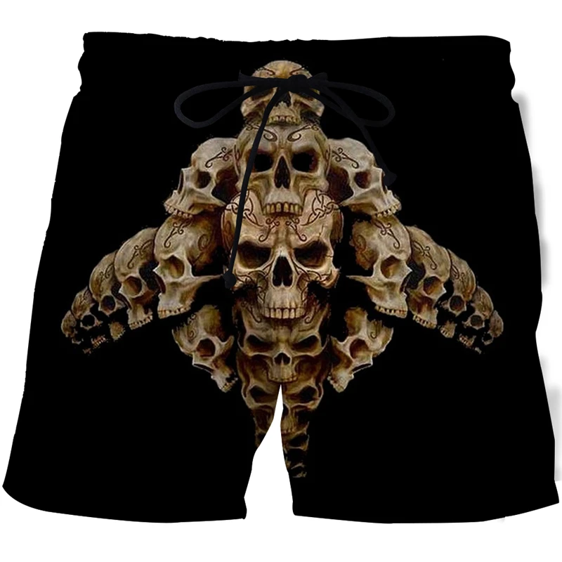 Horror Skull 3D Pattern Casual Shorts Summer Men Street Hip-Hop Gothic Trend Short Sleeve Hawaii Beach Vacation Swim Shorts