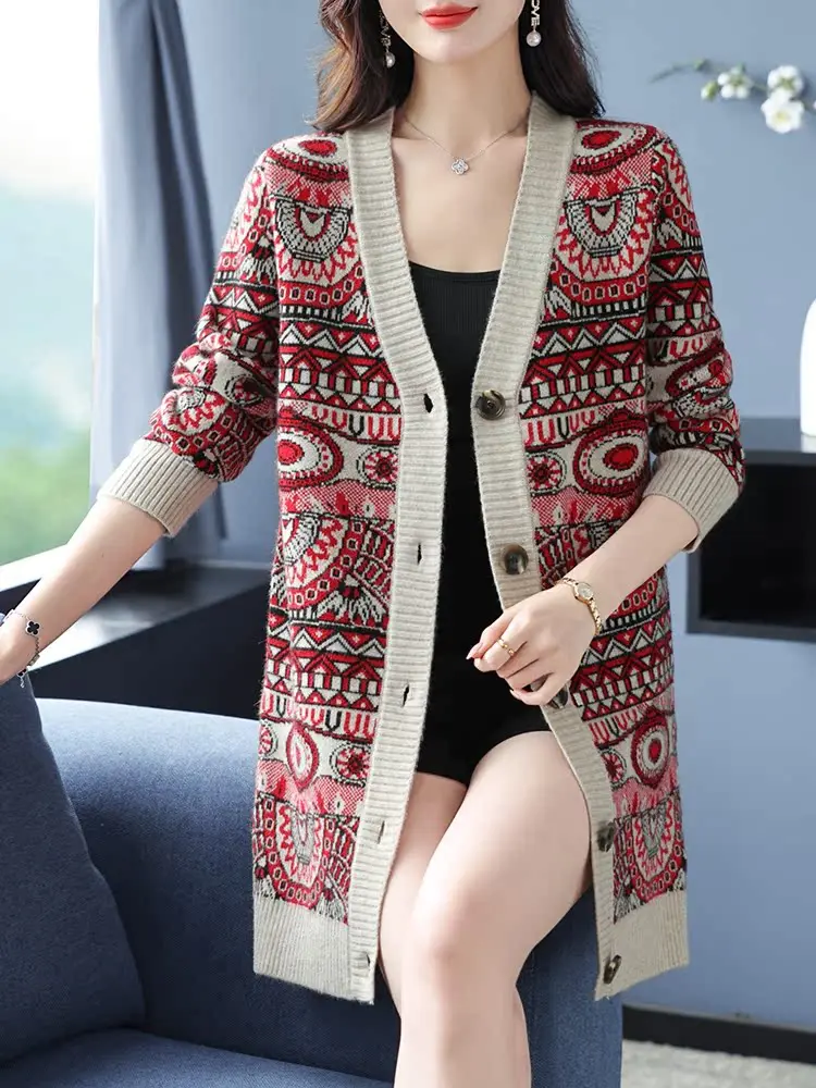 

High-End Brand Autumn Winter New Sle Woolen Open Cardigan Medium Length Knitted Faion Casual Sweater Outerwear