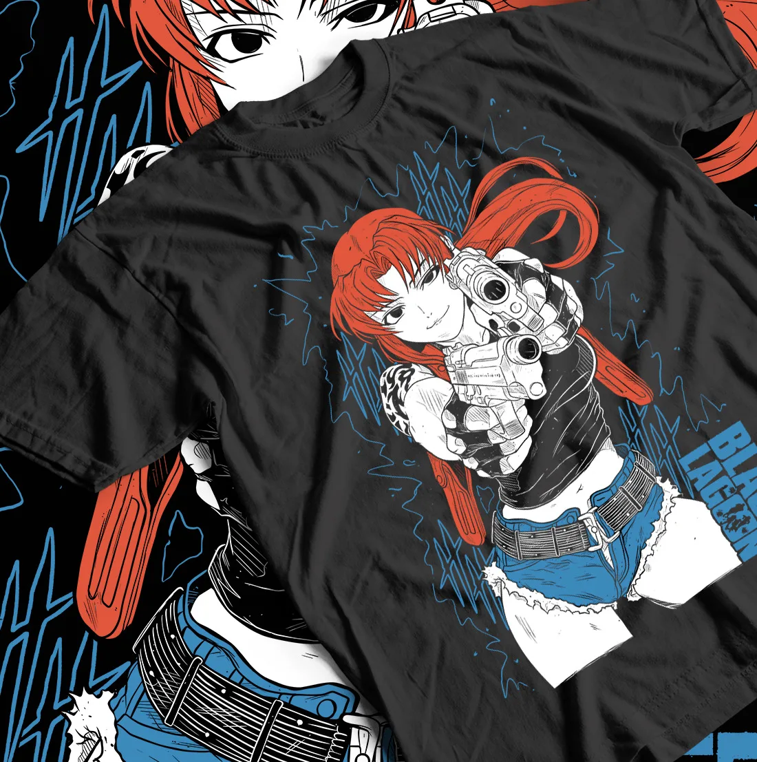 

Manga Strip Girl Anime Manga Gifts Shirt Tee All Sizes Black Lagoon Revy T-shirt