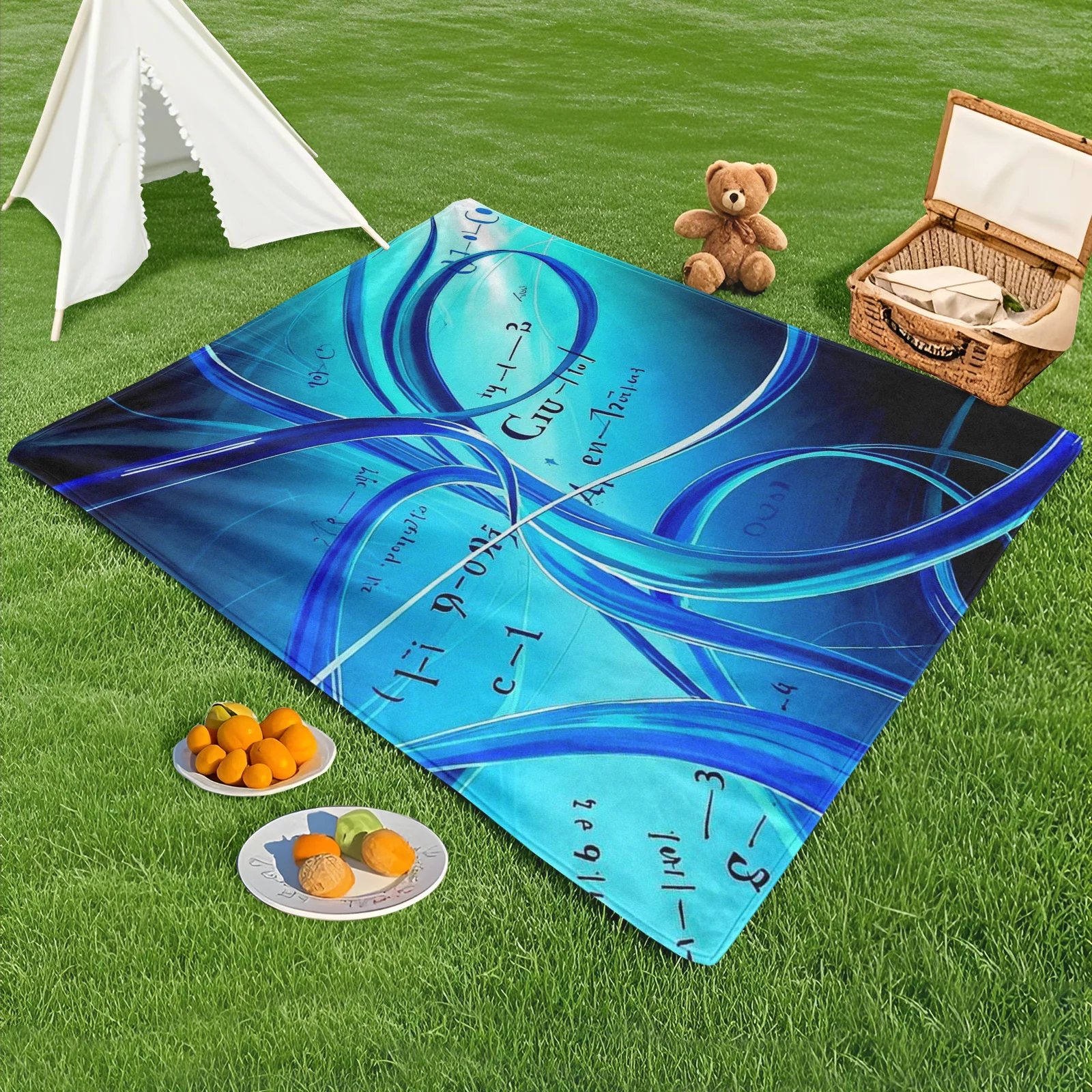 Blue And White Line Formula Outdoor Blanket For Camping Travel And Outdoor Activities Durable