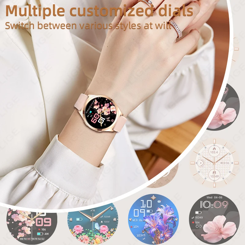 LIGE Fashion Smart Watch Ladies Bluetooth Call Custom Dials Heart Rate Women's Health Monitor Waterproof Music Sports Smartwatch