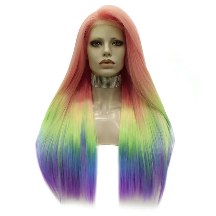 Peruka typu lace front na Halloween i występy drag queen: syntetyczne włosy odporne na ciepło, naturalny prosty styl, kolorowe D