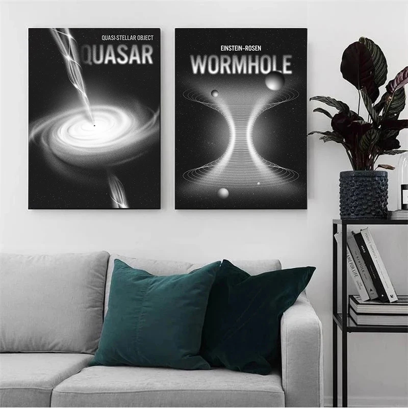 Black and White Space Poster Wormhole Quasar Sagittarius Black Hole Wall Art Print Picture Canvas Painting for Room Home Decor