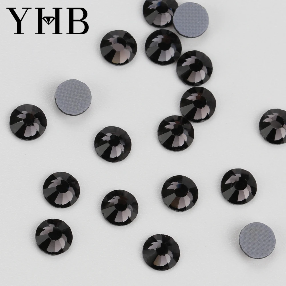 YHB High Quality Black Gray Flatback Crystal Pedrería Hotfix Rhinestones For Shoes Bags Nails Art Fabric Garment Decoration DiY