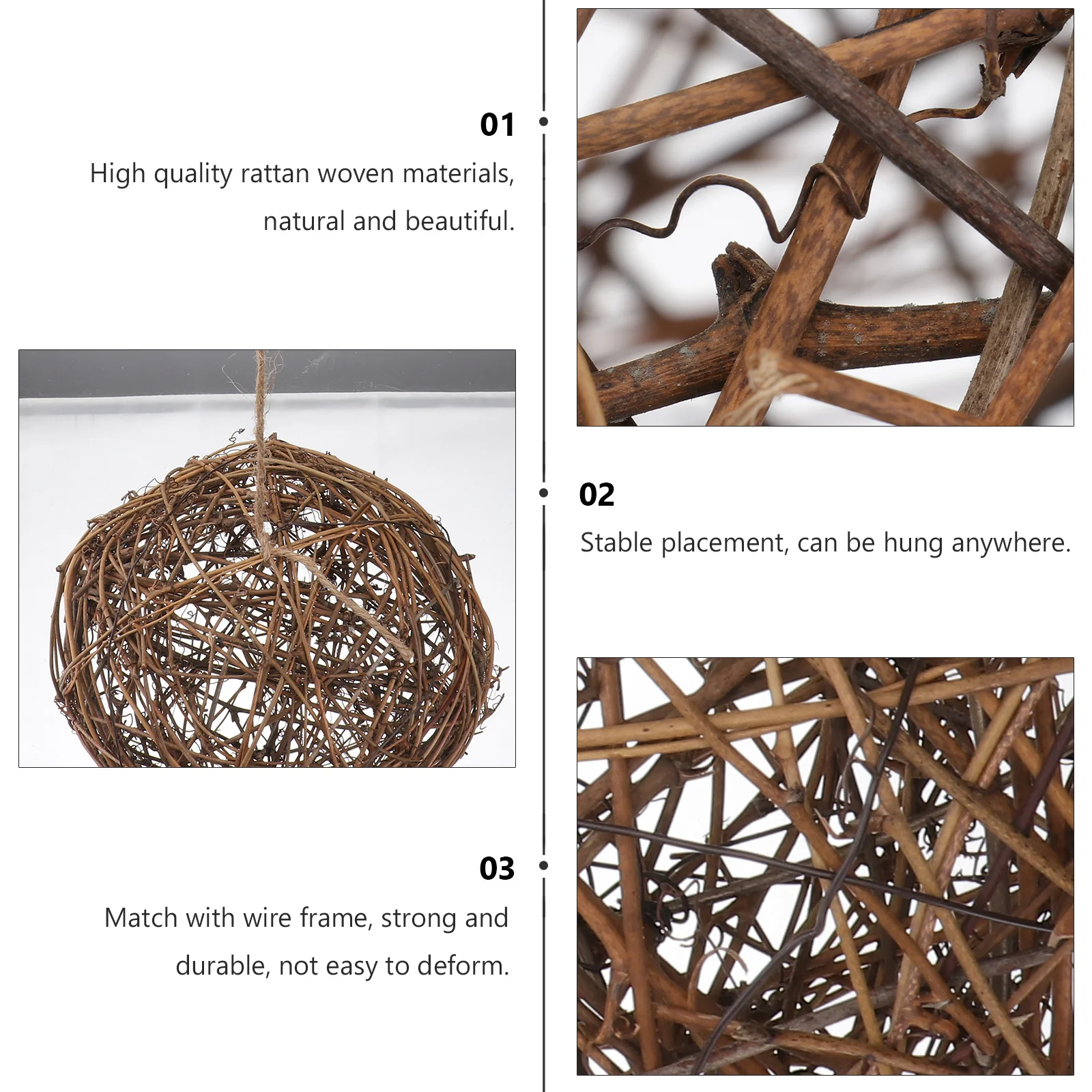 

1Pcs Bird Nesting Material Premium Rattan Ball Nest Strong Durable Outdoor Hummingbird Nest for Wild Bird Watching Garden Decor