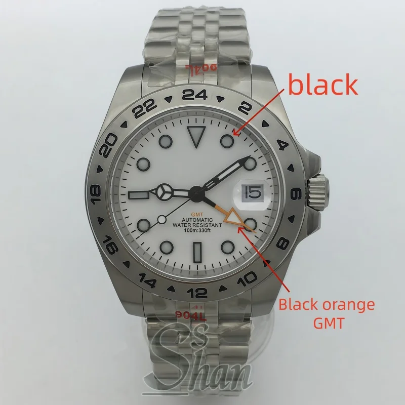 40MM/43MM Retro Explorer Style GMT DG3804 Men's Automatic Watch Orange/Black Orange Two-Color GMT Hand Business Mechanical Watch