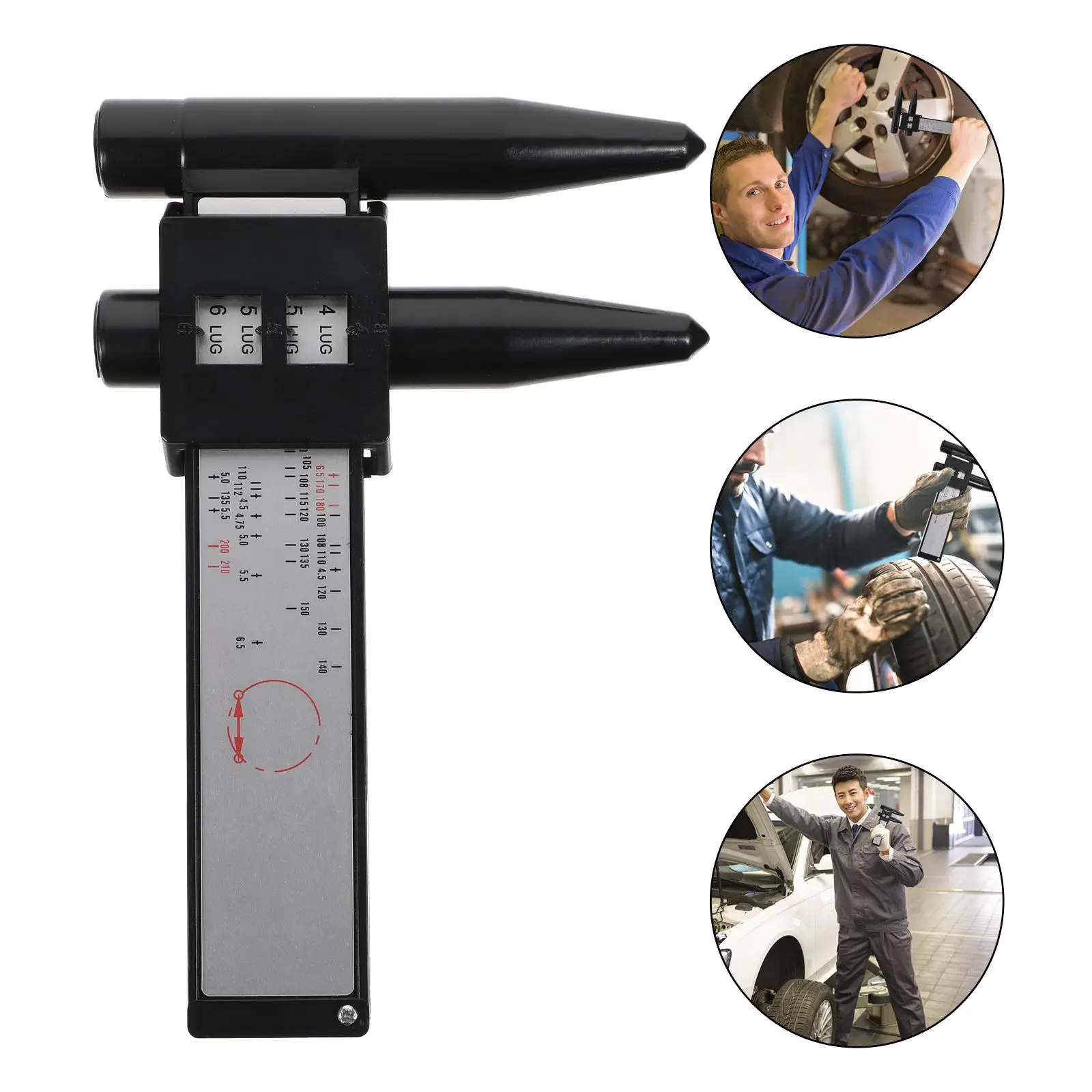 

ABS Rim Gauge Lightweight Car Wheel Ruler Lugs Hub Measurement Tool Wear Resistant Durable Inch Metric Tire Repair
