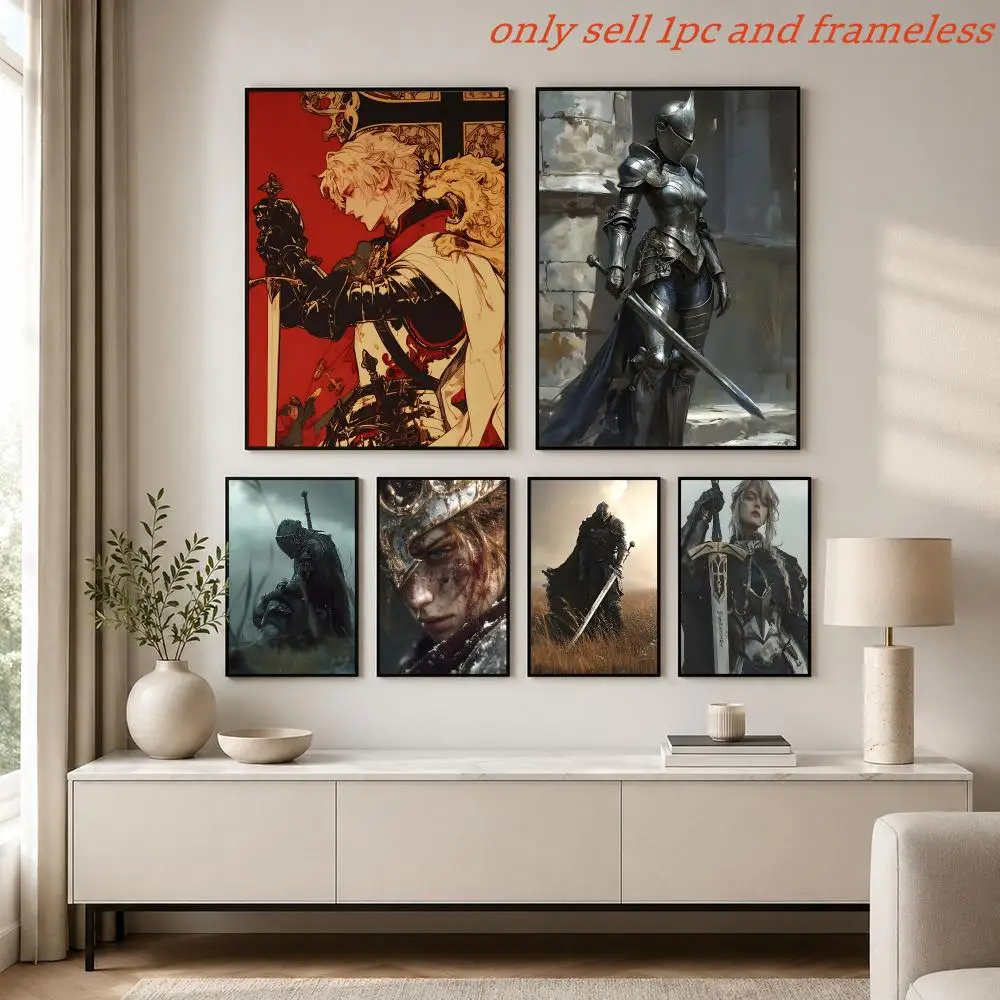 European Full Armor Warrior Poster Prints Cover Painting Wall Art Picture Living Room Home Decor