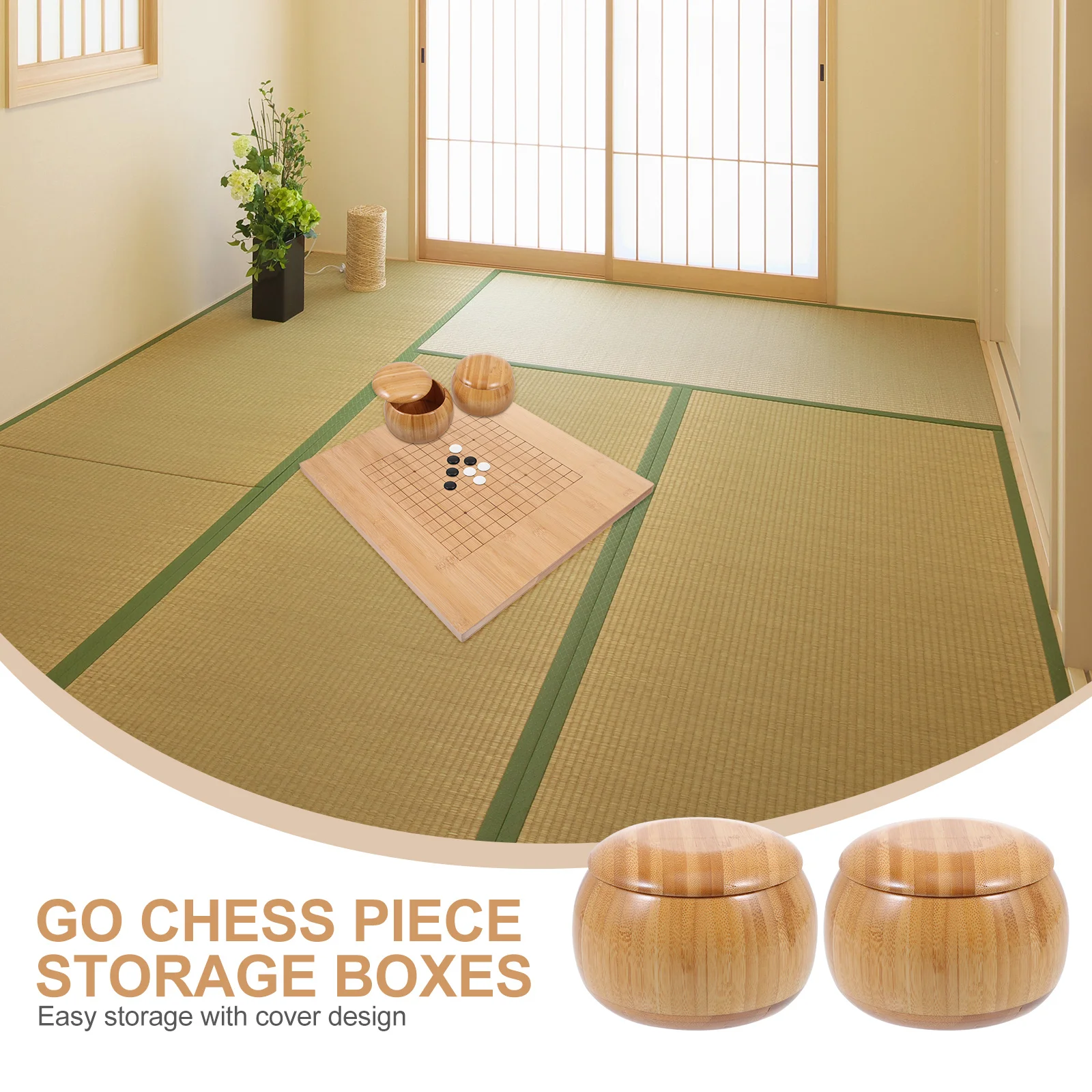 1 Pair Bamboo Craft Chess Boxes Compact Chess Pieces Storage Pots For Go Game Lidded Holder Container Small Rounded Jars Board
