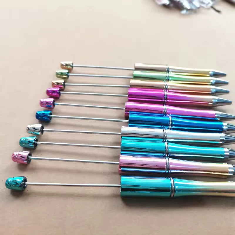 100Pcs Plastic Electroplated Bead Insert Pens 14.5cm Length DIY Craft Stationery