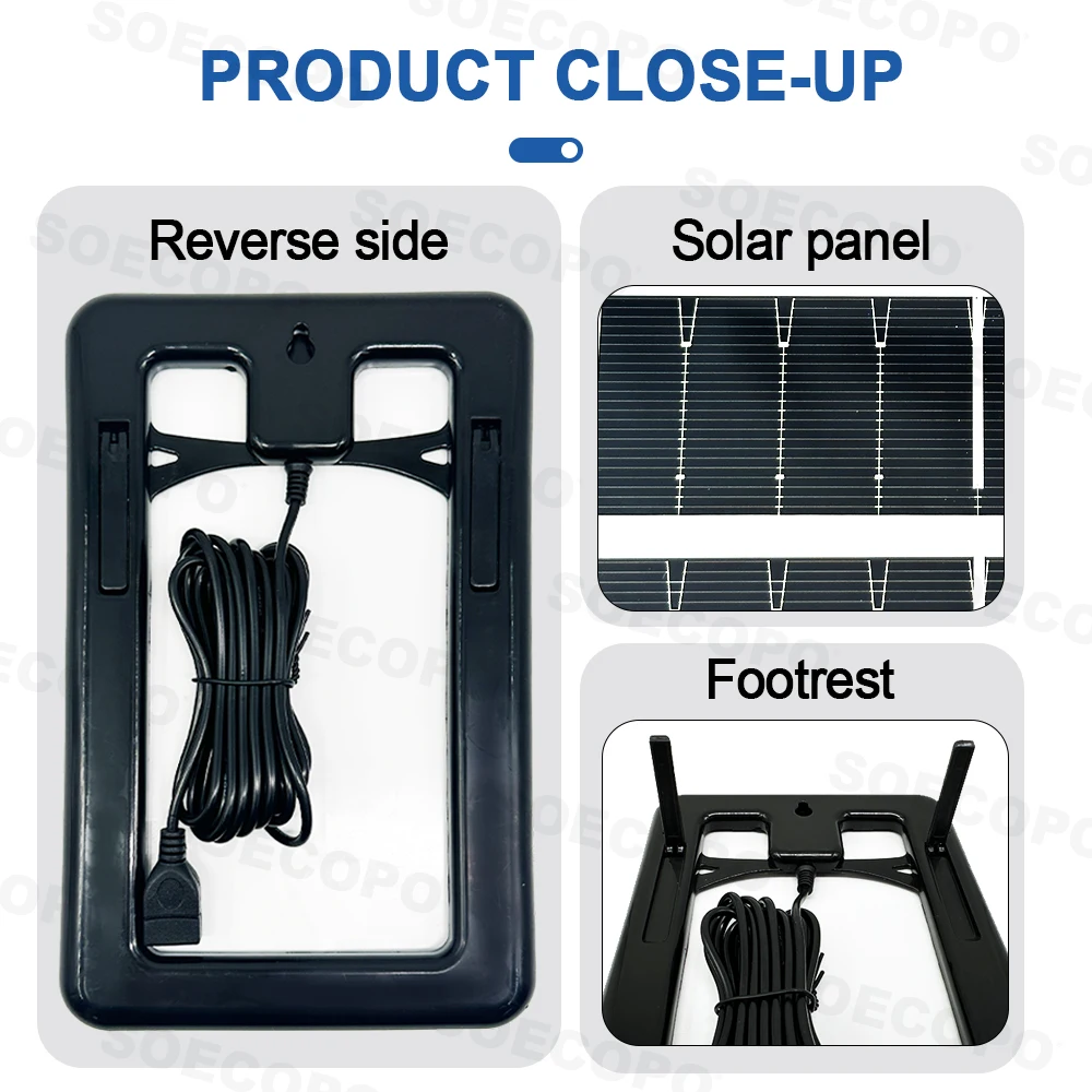 SOECOPO 30W Camping Portable Mon silicon Solar Panel 5V with 5 - in - 1 USB Cable, Support Bracket, Campers Outdoor Campers