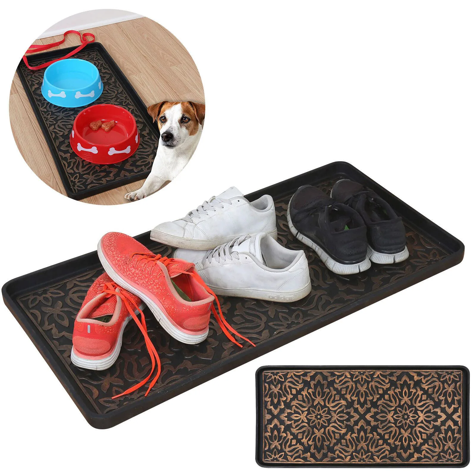 Waterproof Rubber Boot Tray with Anti Slip Grooves Easy to Clean Large Capacity Mud Mat for Entryway Floor Pet Feeding Area