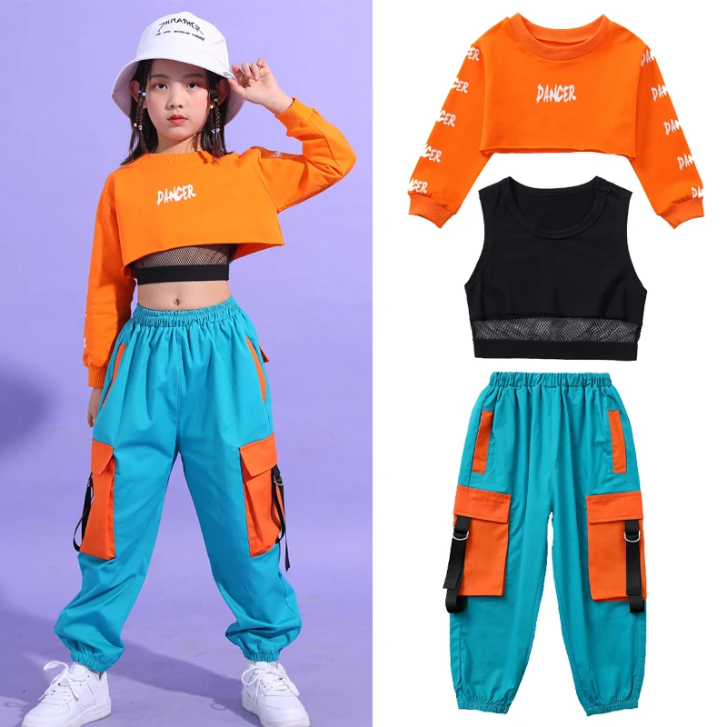 Kind Jazz Jogger Streetwear Kinder Hip Hop Mädchen Ernte Top Cargo Hosen Anzug Street Dance Cheerleader Performance Stage Kleidung