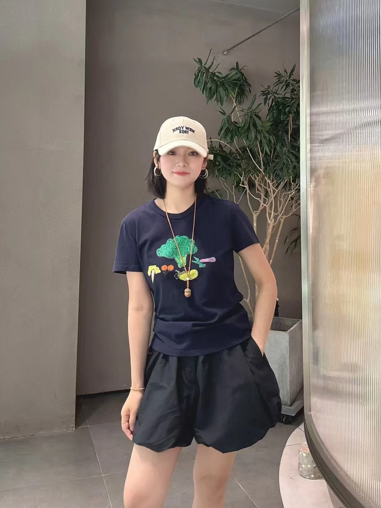 summer-new-pure-cotton-short-sleeve-fruit-and-vegetable-print-t-shirt-women's-commute-style-round-neck-regular-fit-summer-t-s