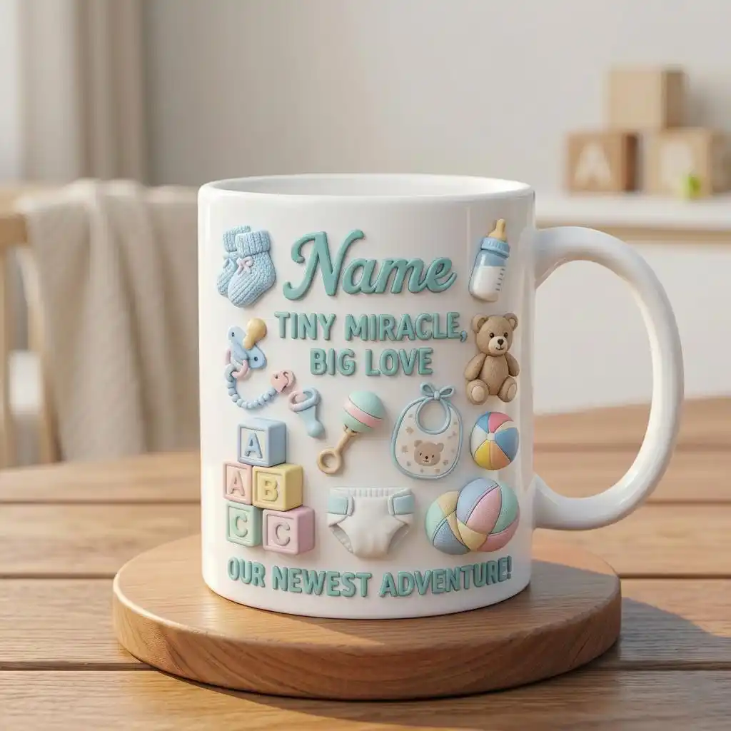 Personalized Newborn Name Mug, Baby Birth Souvenir, Imitation 3D Effect Ceramic Drink Cup