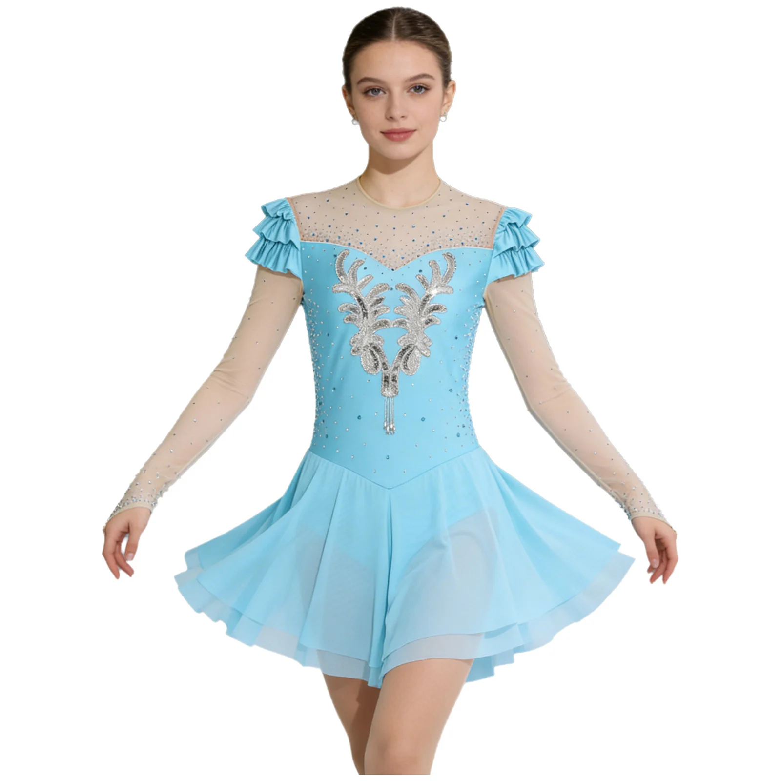 

Womens Rhythmic Gymnastics Figure Skating Ballet Lyrical Latin Dance Leotards Dress Sequined Applique Rhinestones Dancewear