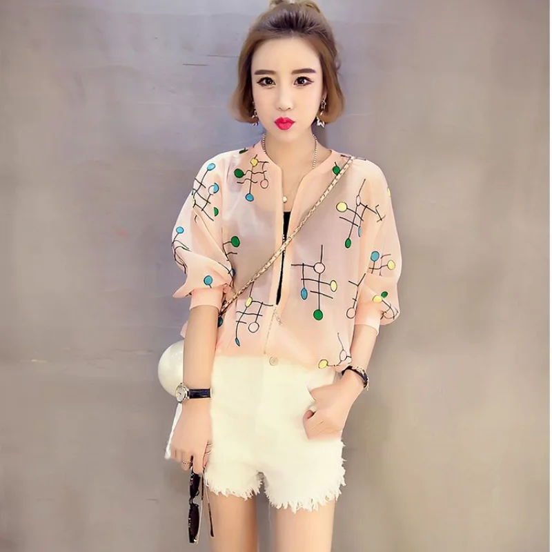 Sunscreen Clothing Female Summer Large Size Cardigan Chiffon Five-minute Sleeve Blouse Short Jacket Coats Baseball Apparel