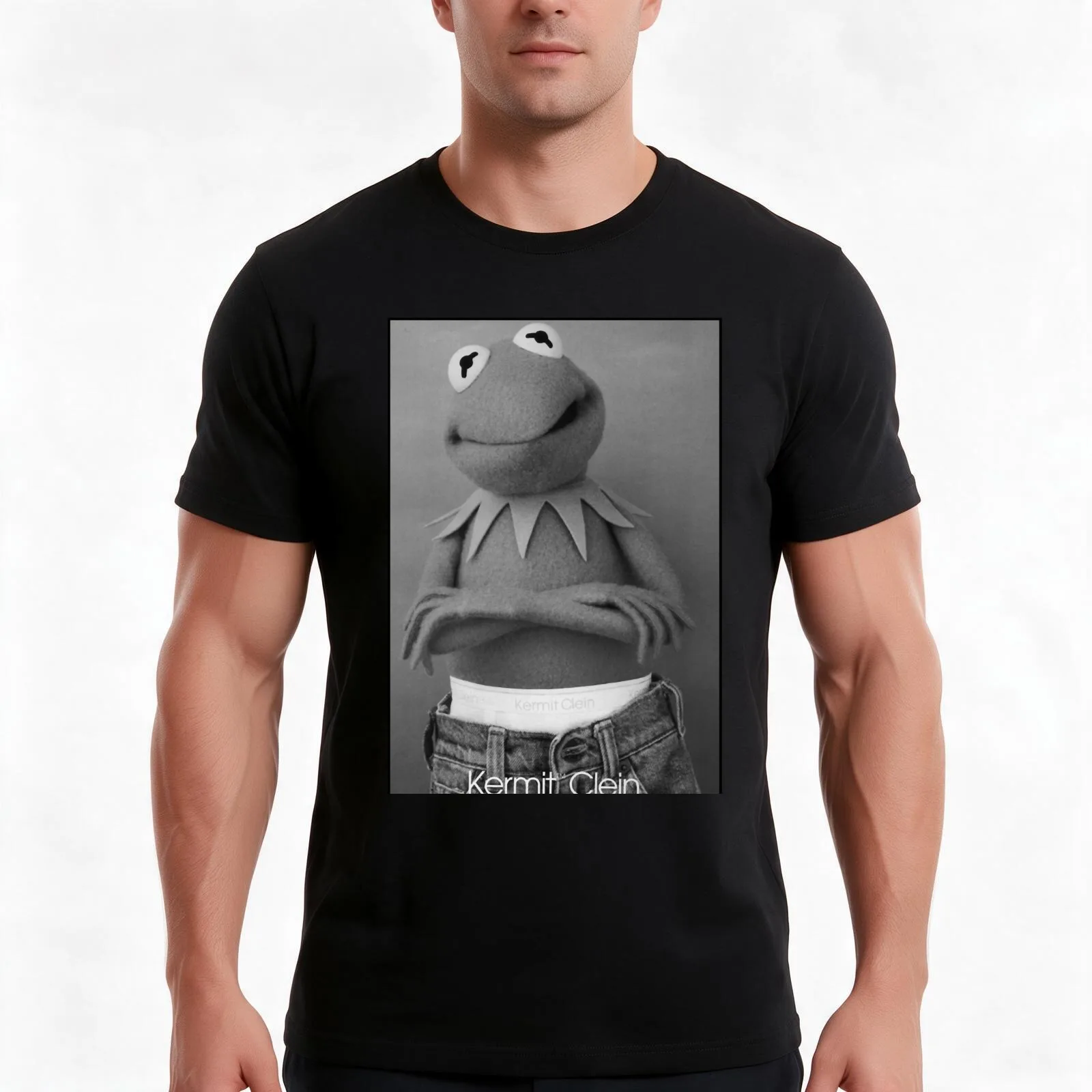 Kermit Clein T-Shirt, Summer Casual Cotton Tee, Oversized Streetwear Tops, Vintage Graphic Print, Loose Fit Short Sleeve