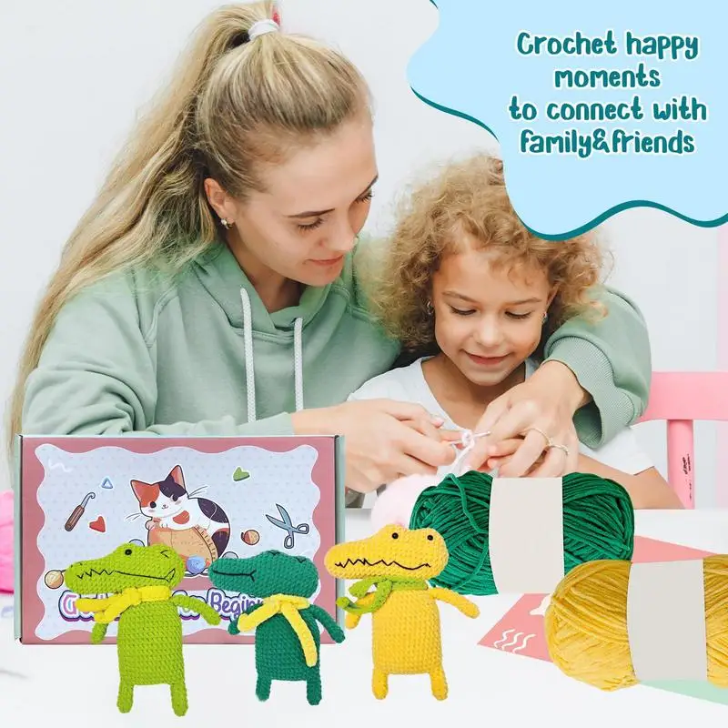 Crochet Animal Kit Learn To Crochet Set Art Supplies Cartoon Crocodile Crocheting Kit With Step-By-Step Tutorials Knitting Kit