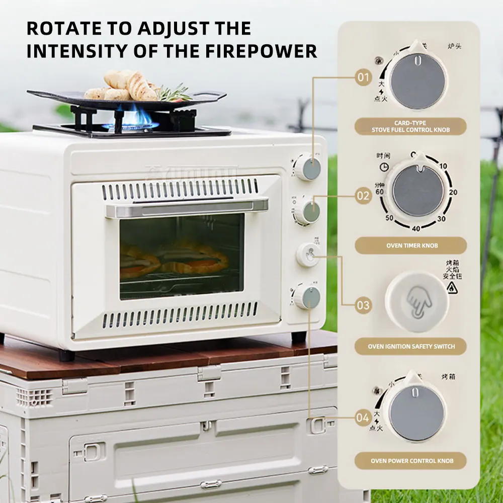 Portable Field Cooking Cooker, Outdoor Windproof Aluminum Alloy Camping Stove with Integrated Gas Oven Multifunctional