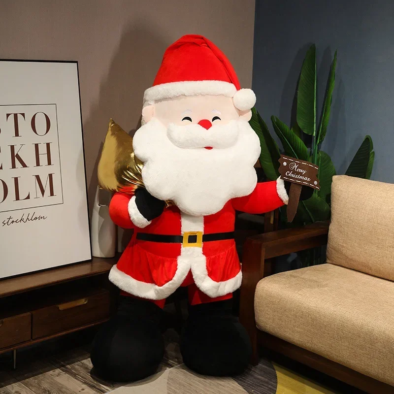 Caliente 80 cm lindo Papá Noel de peluche grande con mochila dorada Animal relleno juguete de Navidad para niños cumpleaños regalo de Navidad decoración interior