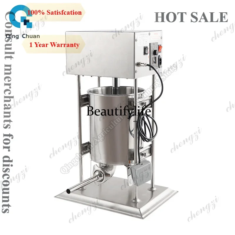 K182 Electric Sausage Syringe Stainless Steel Sausage Filler Maker Kitchen Meat Stuffing Preparation Salami Making Enema Machine