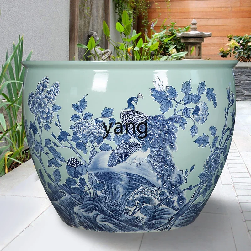 LH, fish tank hand-painted ceramic water lily lotus tank courtyard planting trees and raising fish