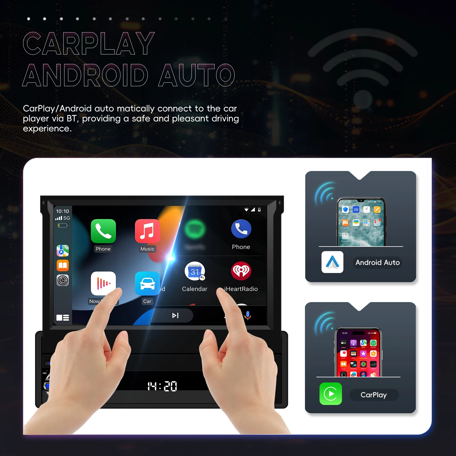 Camecho 4 + 64G 7 بوصة قابل للسحب IPS شاشة 1 Din راديو السيارة Carplay أندرويد السيارات نظام تحديد المواقع ستيريو 1Din مشغل فيديو الوسائط المتعددة واي فاي 4G