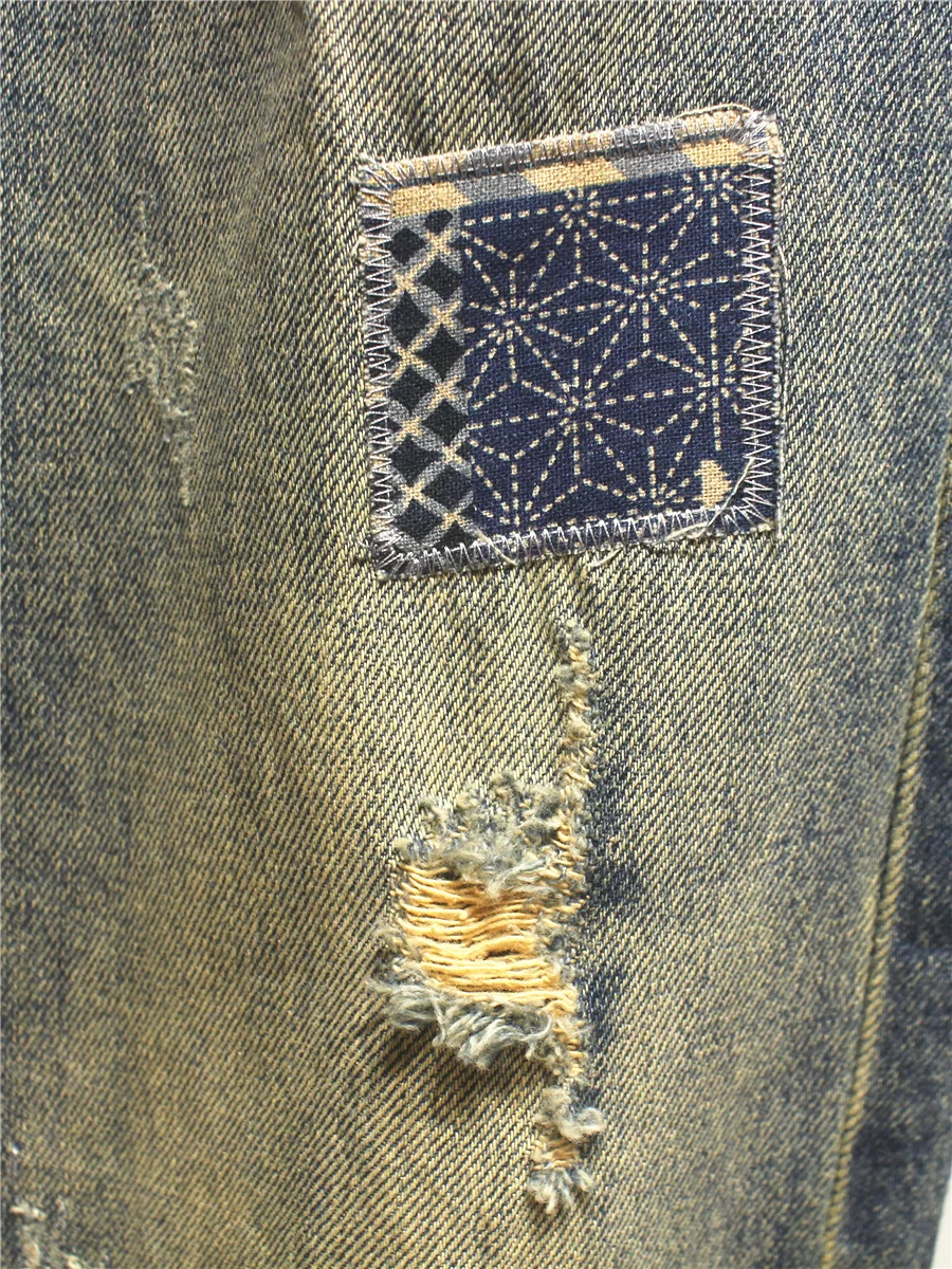 Jean rétro américain Patchwork pour hommes, ample, jambe droite, pantalon de mendiant Harlan, automne hiver, tendance, Denim