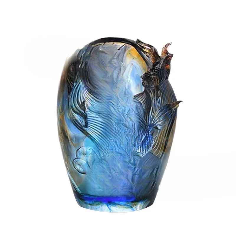 Works of art Jade full hall ornament New home gifts Luxury fish vase every year