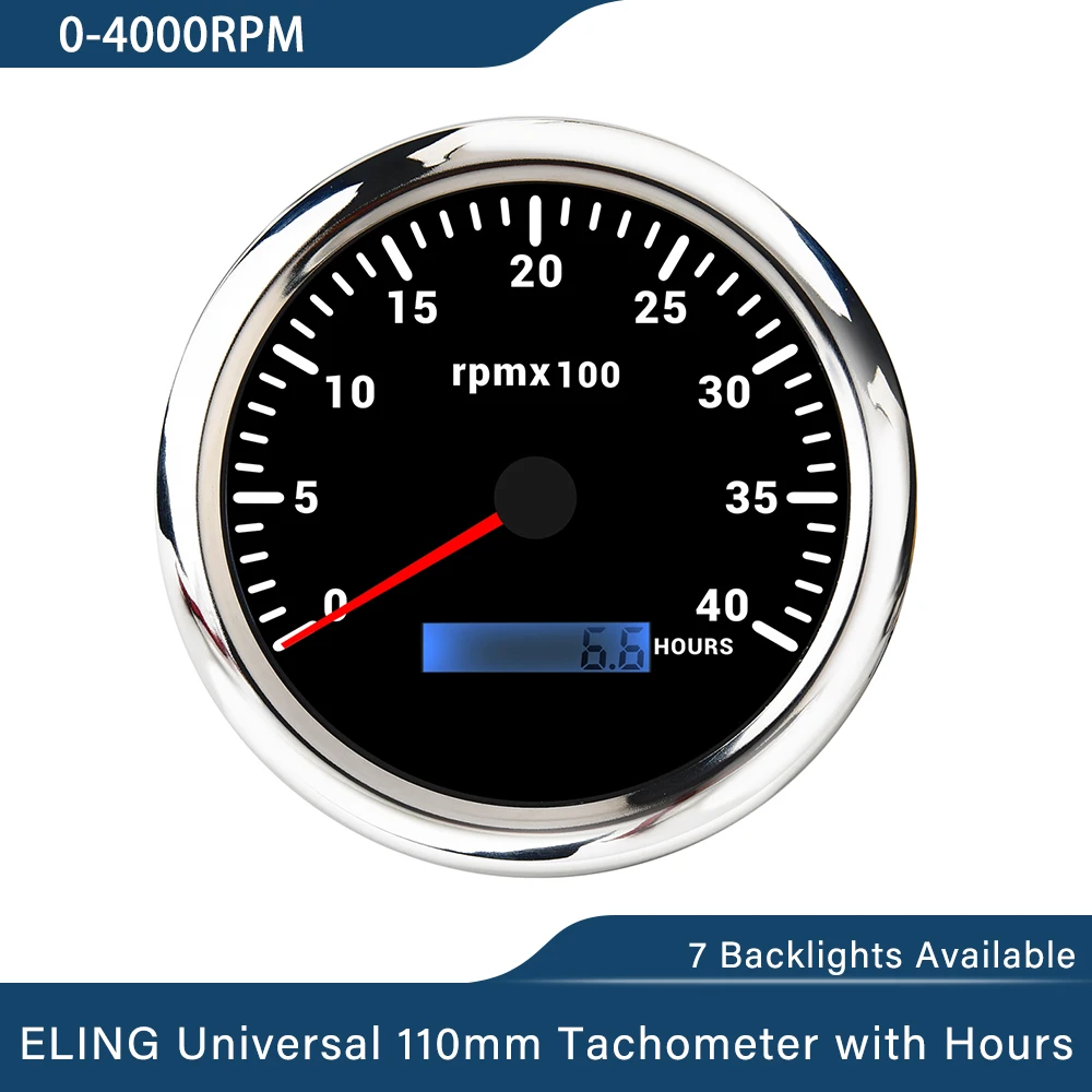 ELING Truck Universal 110 مللي متر مقياس سرعة الدوران 0-3000 دورة في الدقيقة 4KRPM 0-8000 دورة في الدقيقة LCD ساعة متر مع 7 ألوان الخلفية لسيارة قارب يخت 9-32 فولت