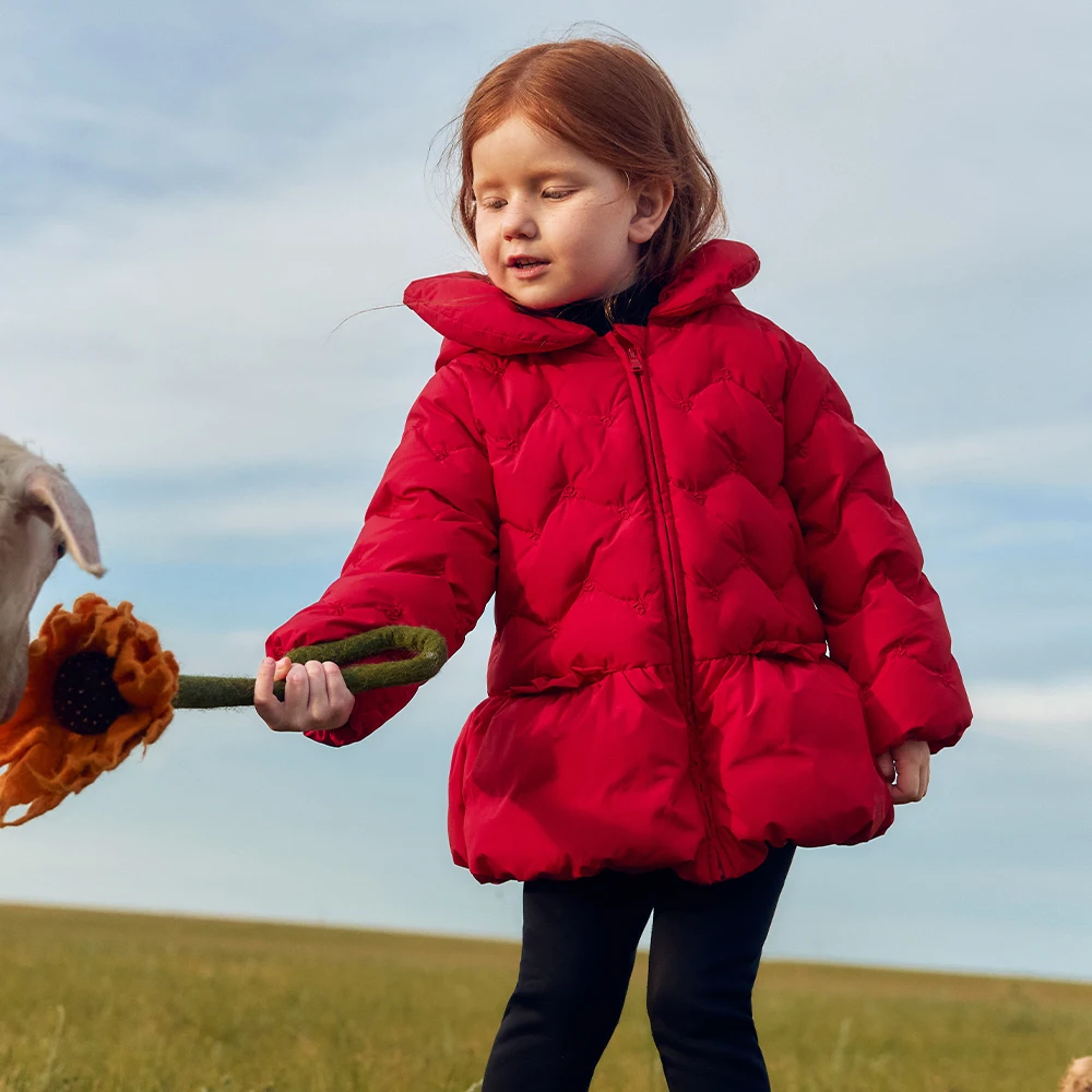 Dave Bella Girls White Duck Down Hooded Jacket Children Mid-long Winter Warm Thicken Red Coats Outwear Clothes DB4264470