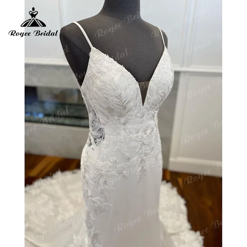 Roycebridal-vestido de noiva em V, cintas de espaguete, sereia, trompete, boho, vestido nupcial sem costas, robe nupcial sexy, 2023