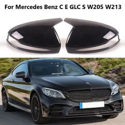 2PCS Glossy Black Car Side Rearview Mirror Cover Caps Shell For Mercedes Benz C GLC S E Class W205 X253 W222 W213 W238 W253 LHD