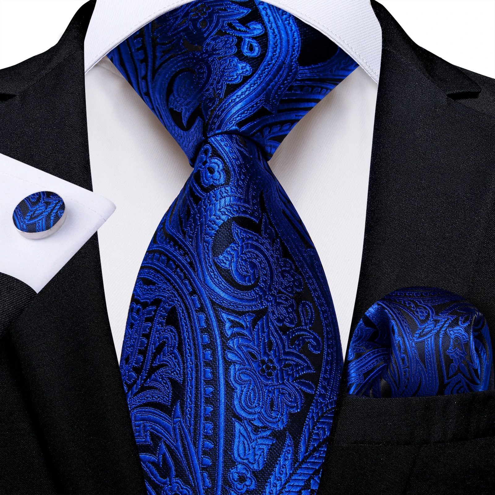 Men's Ties with Clip Handkerchief Cufflinks