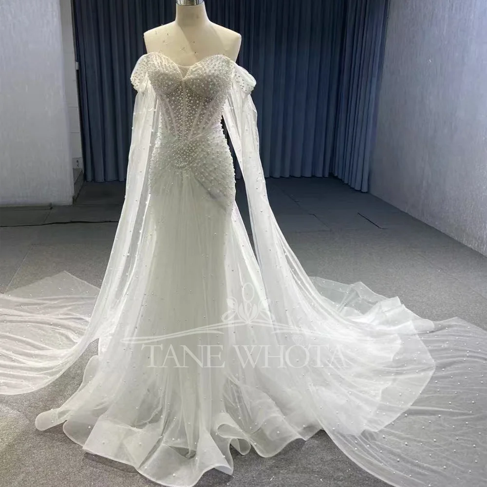 Vestido Para Boda Civil Sweetheart fuera del hombro con cordones en la espalda rebordear Vestido de Novia Sexy Vestido de Novia de sirena personalizado