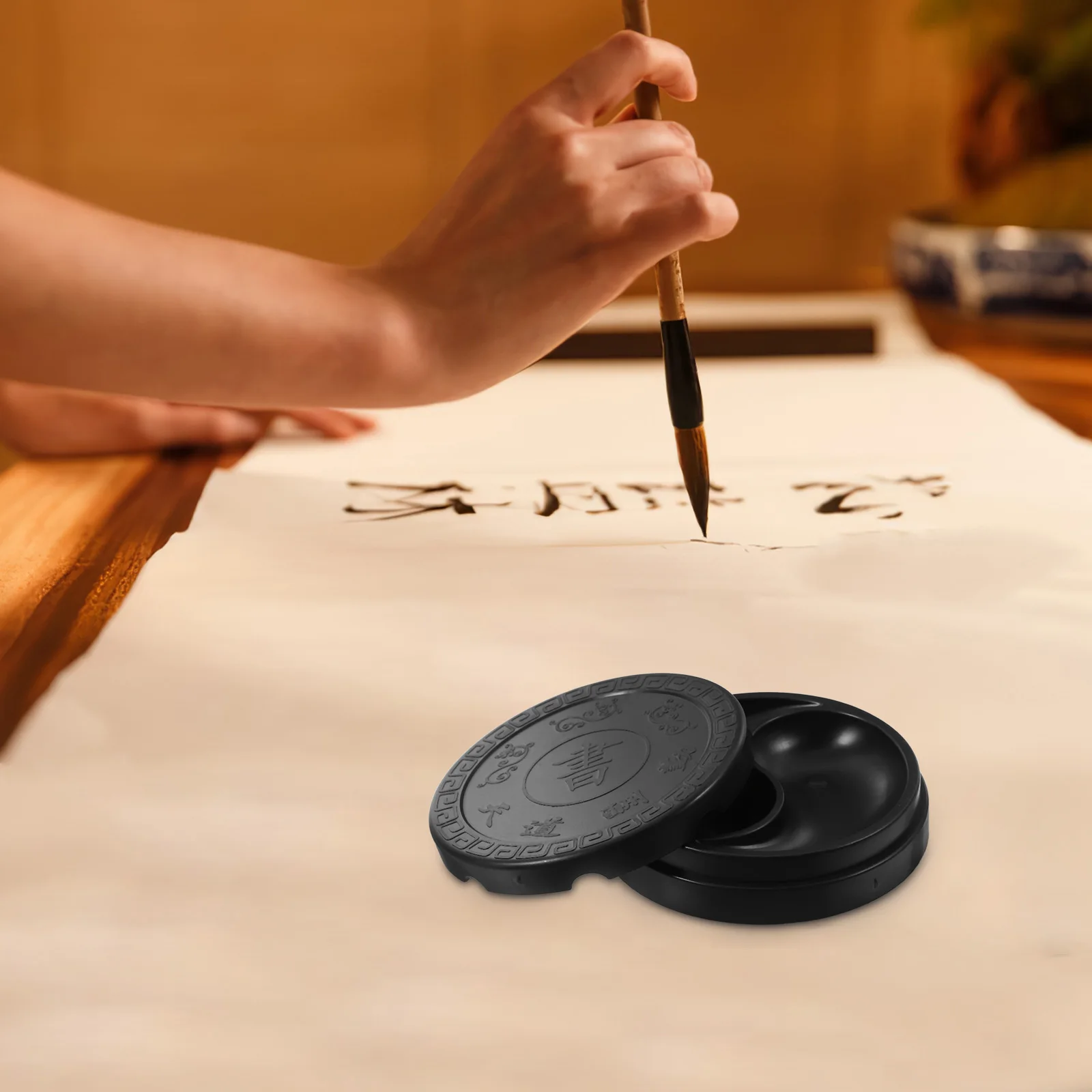 Plastic Inkstone Calligraphy Accessory Creative Ink Plate Traditional Inkslab Beautiful Carved Design Smooth Surface Durable