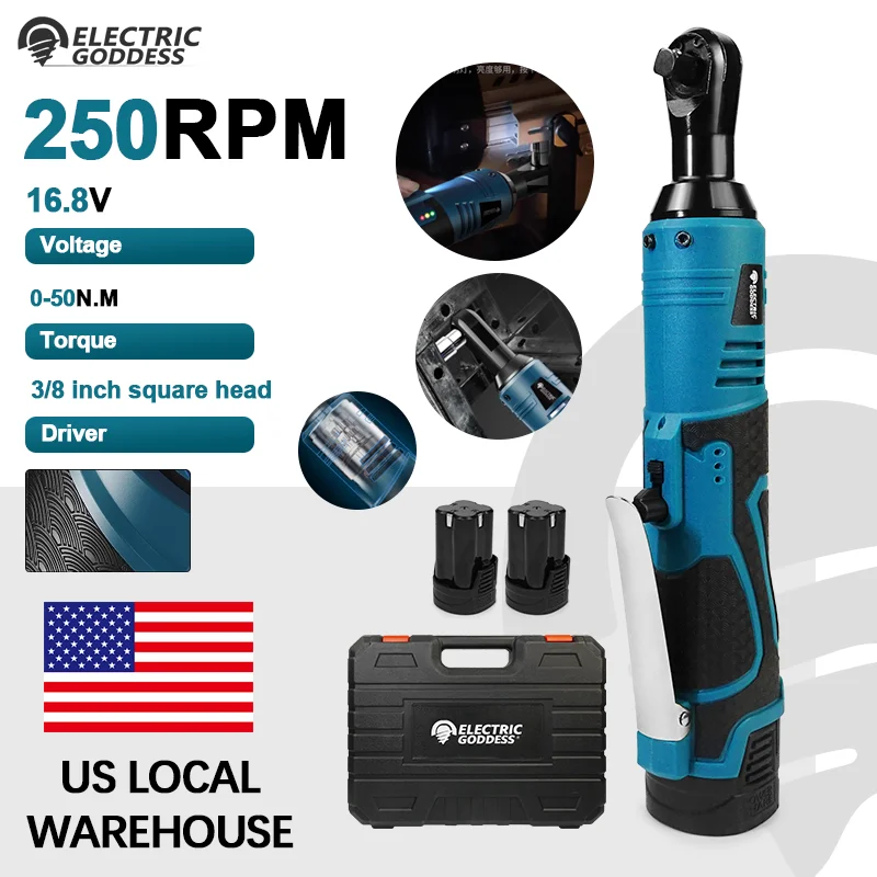 

16.8V Cordless Right Angle Electric Wrench 50NM 3/8 Inch Ratchet Wrench Disassembly Nut Car Maintenance Tool With 7 Sockets