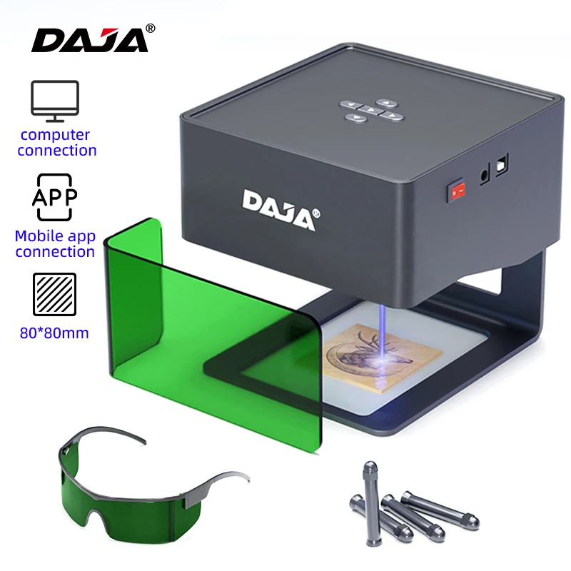 DAJA DJ6 Mini Portable Laser Engraver Diy Bluetooth Machine Painted Dog Tag Paper Leather Wood Plastic Logo CNC Business Machine