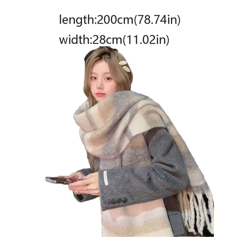 Retro Mohair Karierter Wollschal mit Quasten, Winter Kaschmirschals im Koreanischen Stil, Warmer Langer Schal für Mädchen – Detail 1