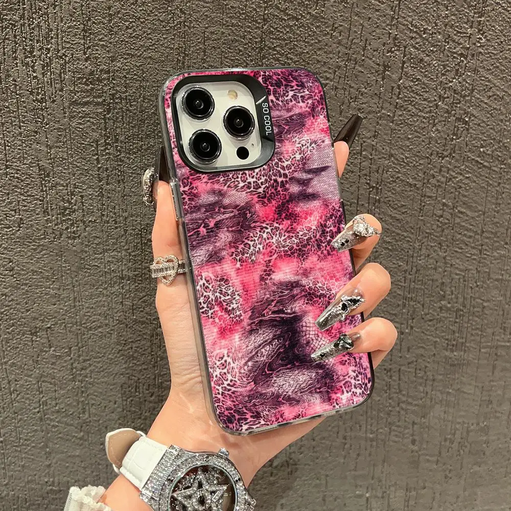 

Pink leopard print phone case suitable for iPhone 16 17 15 14 13 12 11 Pro/Max/Plus anti drop and shockproof back cover
