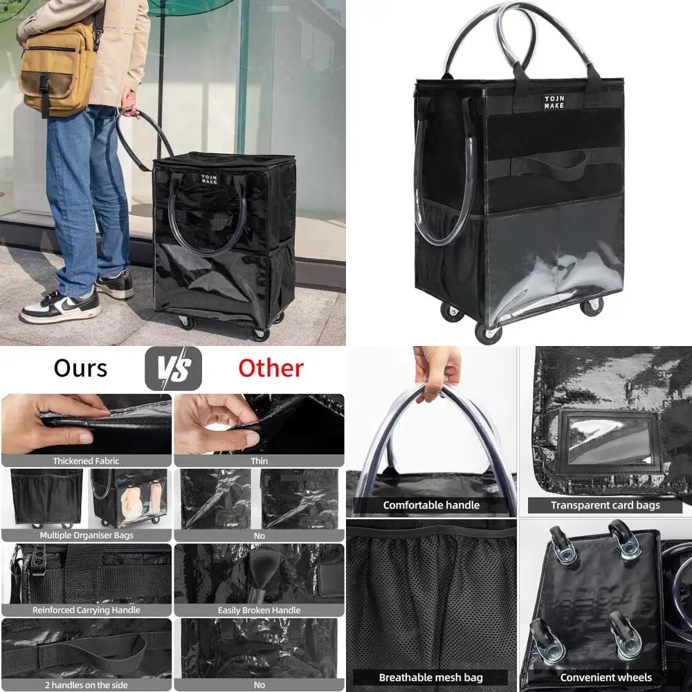 

Сумка-тележка для продуктов среднего размера с 8 карманами, чехлом на молнии, прочными ручками, выдерживает до 46 фунтов.