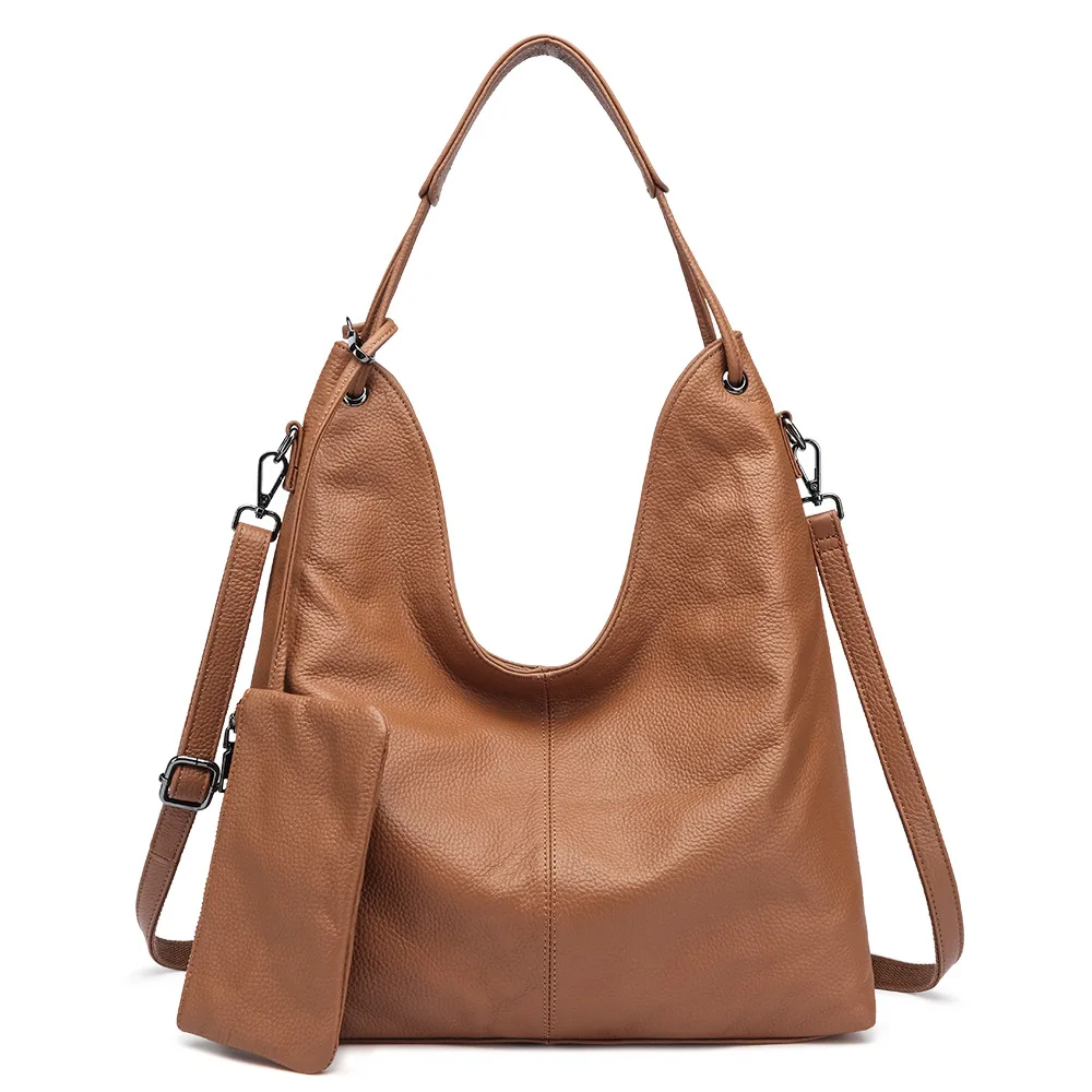 New Minimalist Design High-end Soft Single Shoulder Tote Genuine Leather Women's Casual Bucket Lazy Crossbody Underarm Handbag