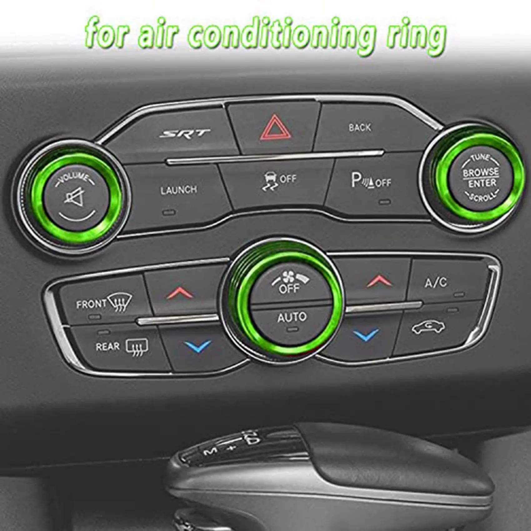 Penutup saklar AC tombol CD Trim Ring Knob untuk Dodge Challenger Charger Chrysler 300 300S 2015-2020, hijau