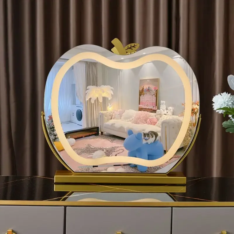 Desktop desktop makeup mirror with led light fill light apple dresser rotatable dormitory Internet celebrity girl heart ins wind
