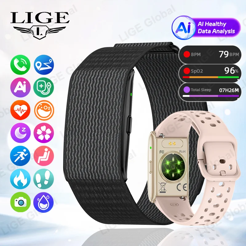 LIGE GPS Trajectory Smart Bracelet Men Women AI Health Blood Pressure Watches Call Reminder Sports Fitness Band For Android IOS
