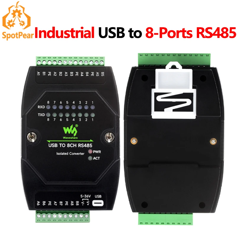 Przemysłowy izolowany konwerter UART USB na 8CH RS485 Do standardowej montażu na szynie 35 mm i ułożonej