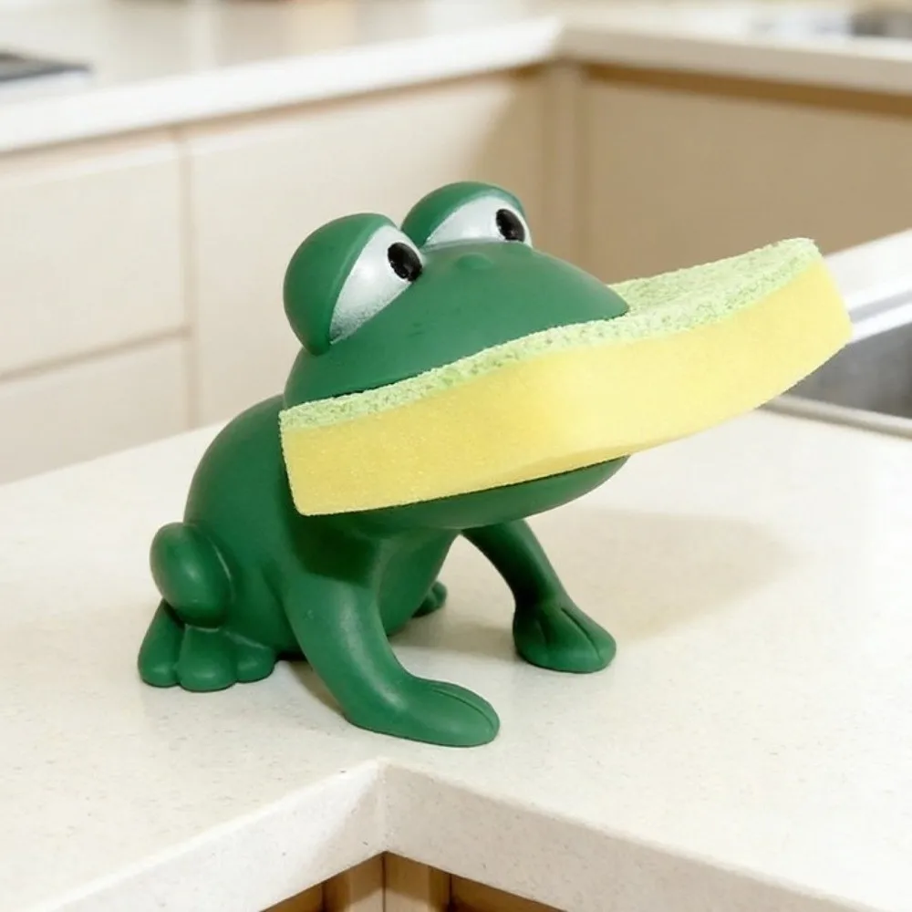 3D Printed Frog-Shaped Sponge Storage Rack Big Mouth Frog Self-draining Dish Cloth Drain Stand Cartoon with Drain Hole view 3
