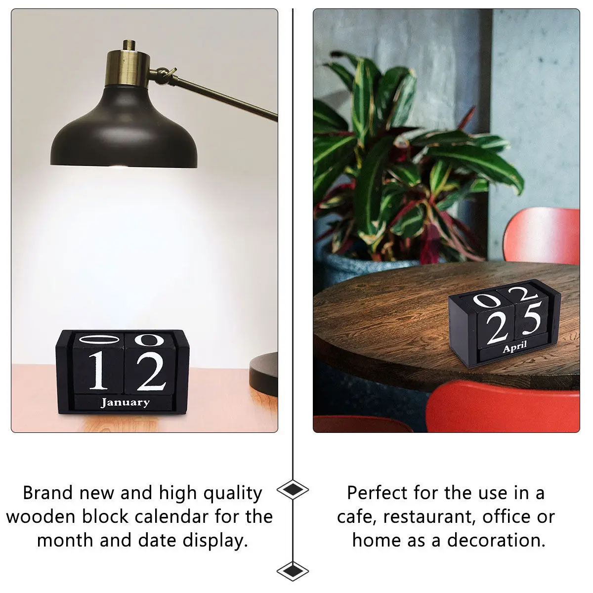 

Wooden Desktop Calendar Two Large Month Block Vintage Style Perpetual Wood Block Month Date Display Home