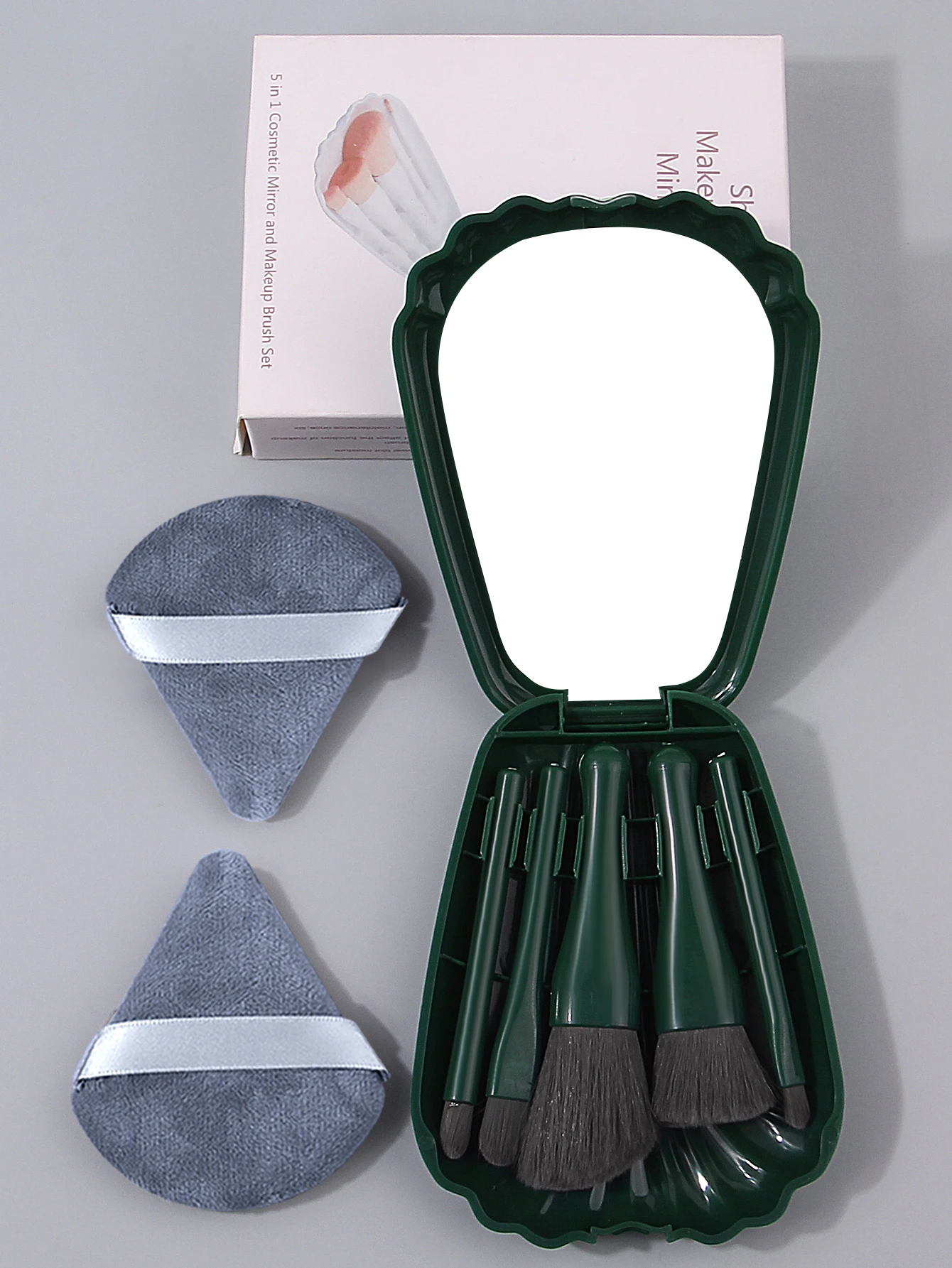 8-teiliges tragbares Reisespiegelgehäuse-Set, 5 Make-up-Pinsel + 2 trockene und nasse Puderquasten mit doppeltem Verwendungszweck, einfach zu verwendende Make-up-Tools für Anfänger